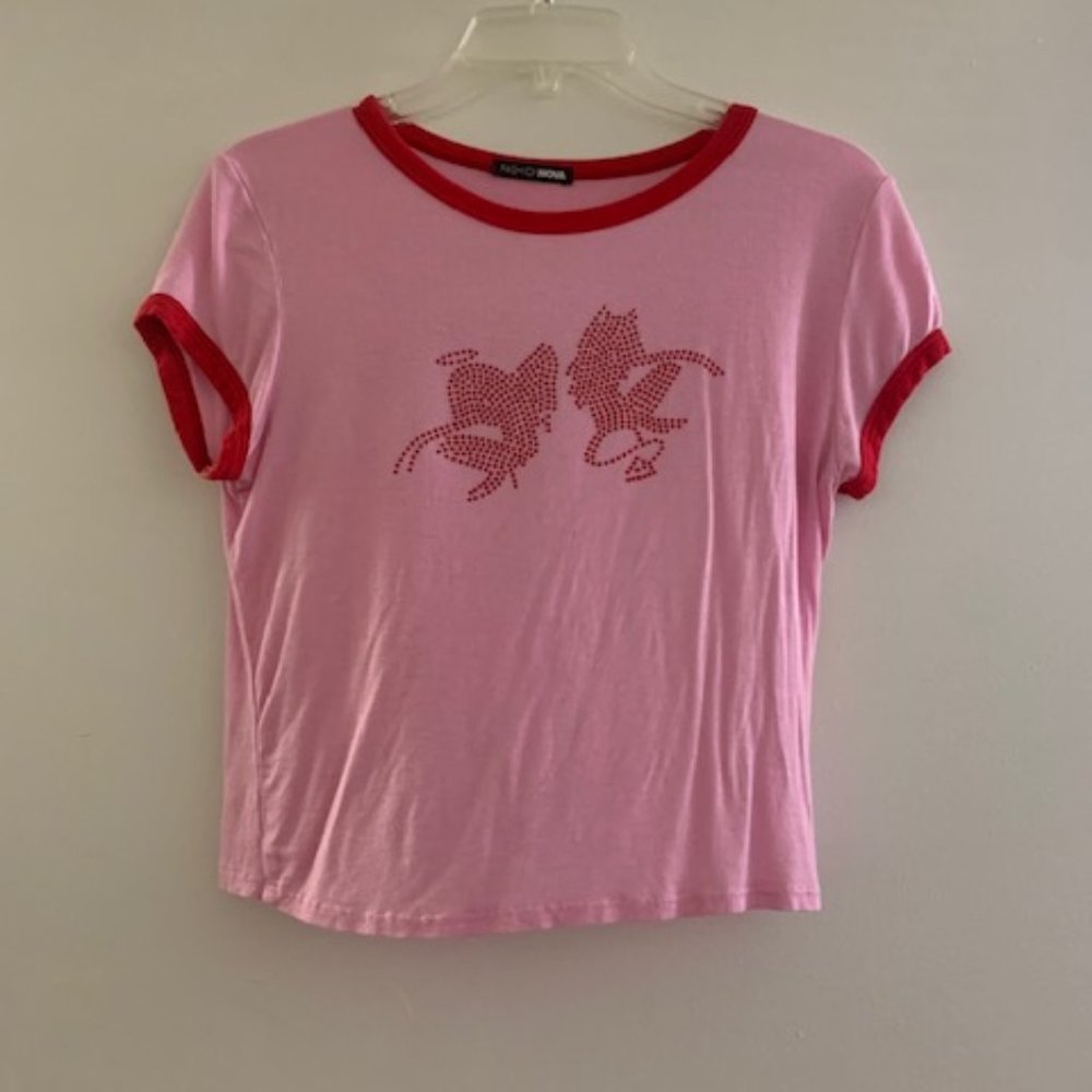 Angel and Devil Rhinestone Ringer Top - Picture 2 of 10